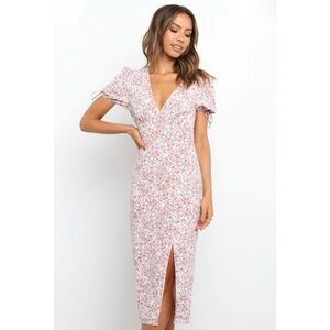 Petal & Pup Floral V Neck Midi Dress High Slit Womens Size 6